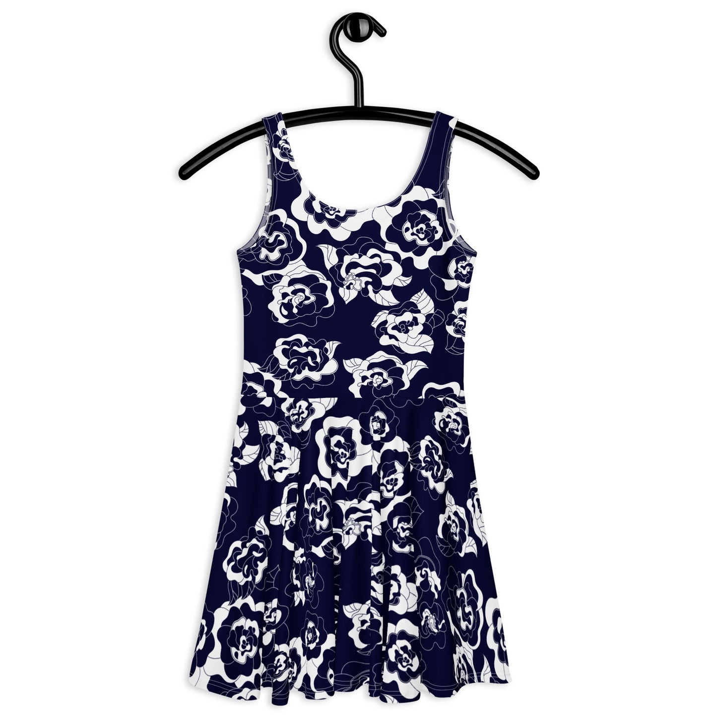 Skater dress - SERENITY navy - Simple elegant flower print