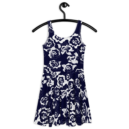Skater dress - SERENITY navy - Simple elegant flower print
