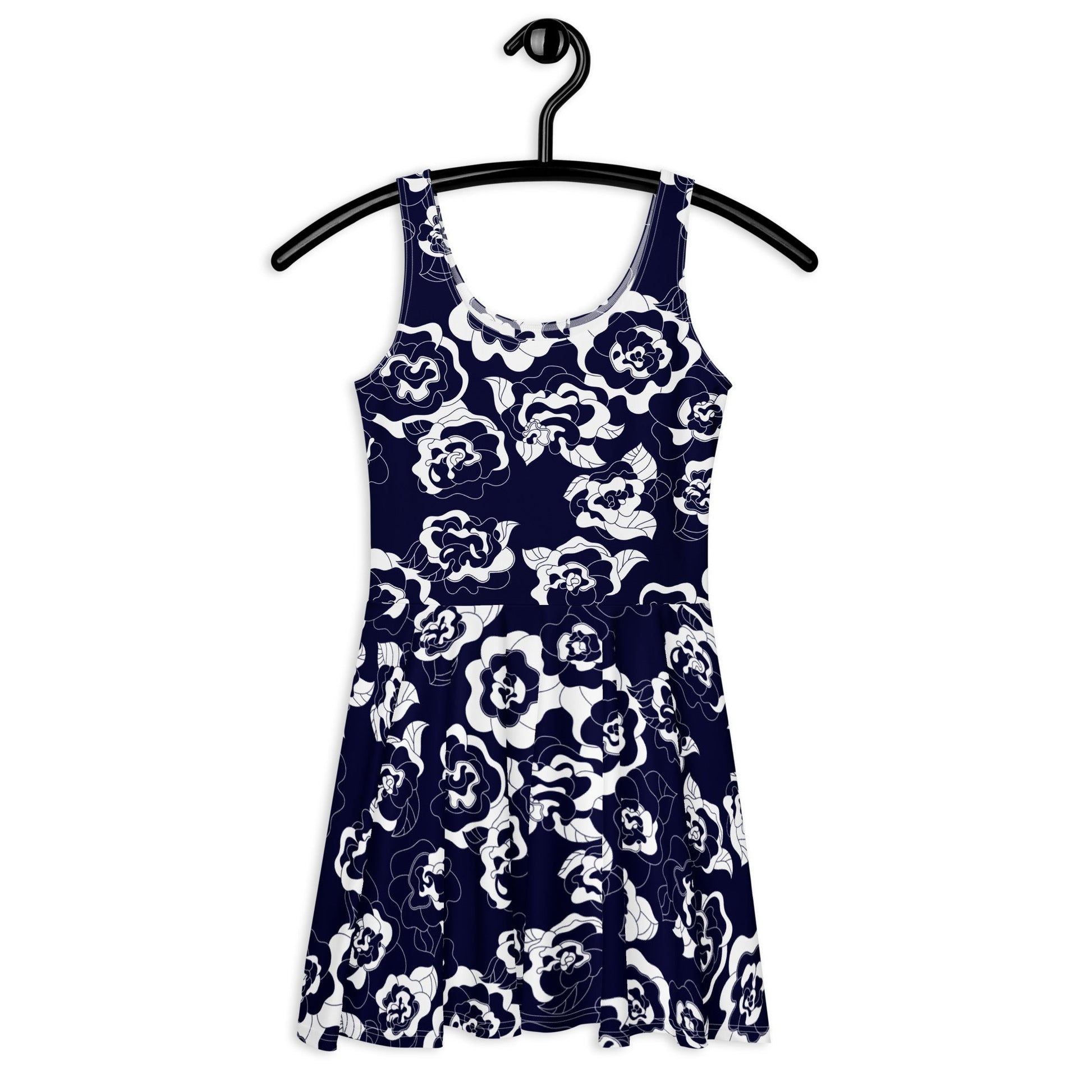 Skater dress - SERENITY navy - Simple elegant flower print XL