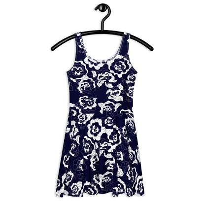 Skater dress - SERENITY navy - Simple elegant flower print XL