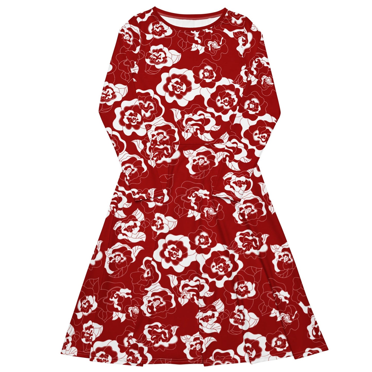 Midi dress - SERENITY scarlet - Simple elegant flower print 6XL