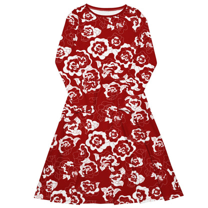 Midi dress - SERENITY scarlet - Simple elegant flower print 6XL