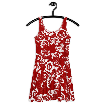 Skater dress - SERENITY scarlet - Simple elegant flower print XL