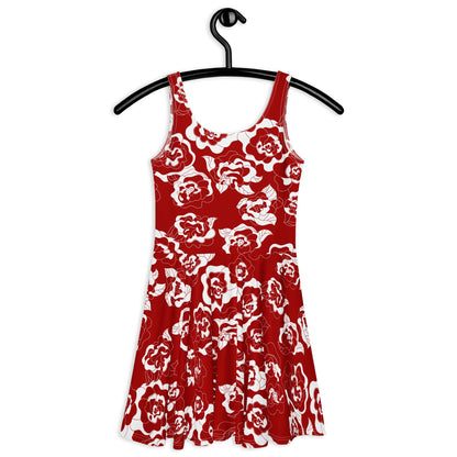Skater dress - SERENITY scarlet - Simple elegant flower print