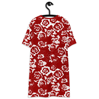 T-shirt dress - SERENITY scarlet - Simple elegant flower print