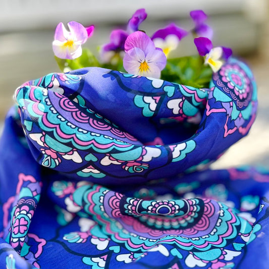 Scarf - FOREVERMORE summer violet - Romantic flower and heart print