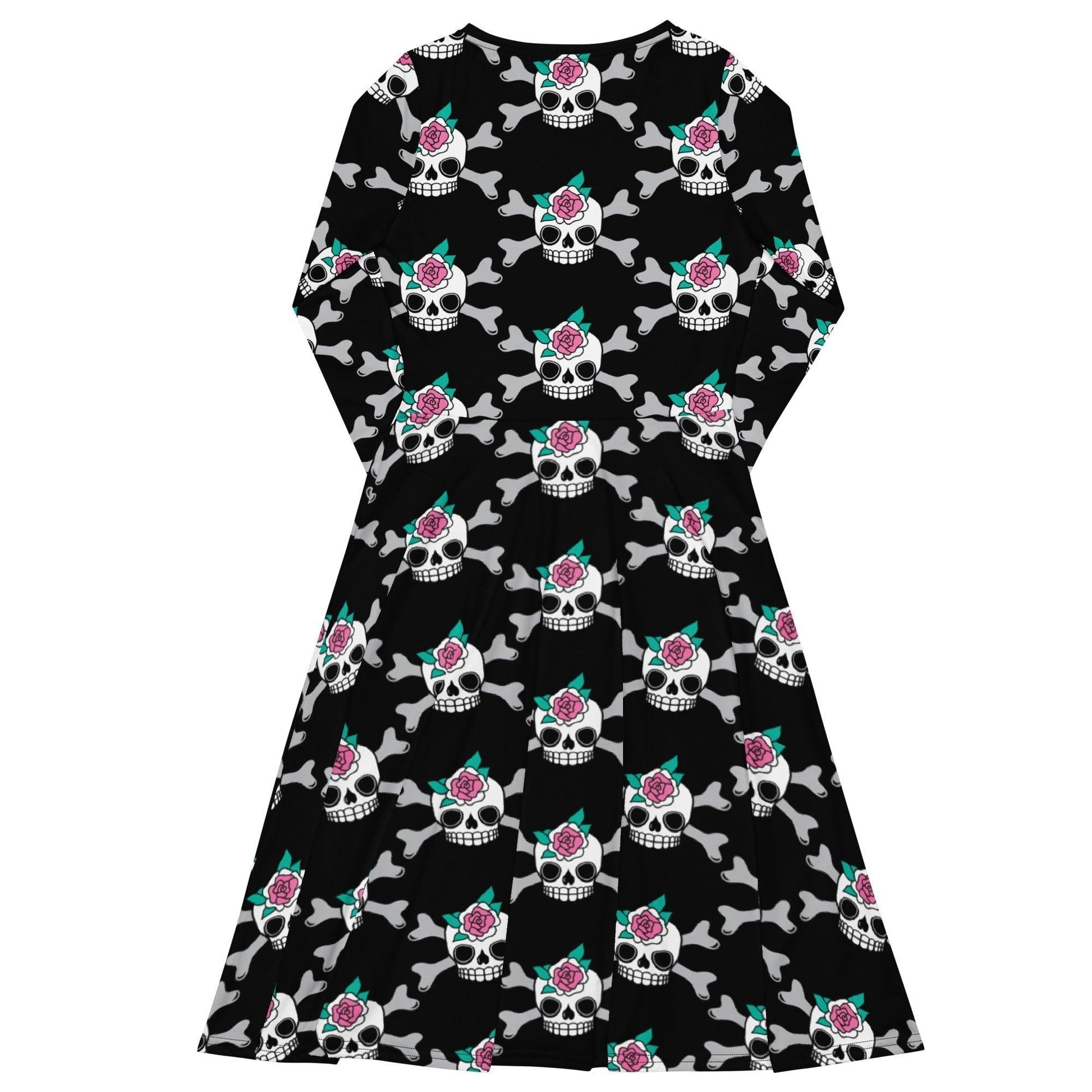 Midi dress - SKULLROSE black - Skulls and roses print