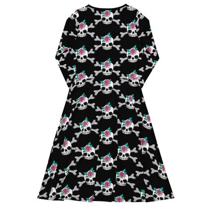 Midi dress - SKULLROSE black - Skulls and roses print