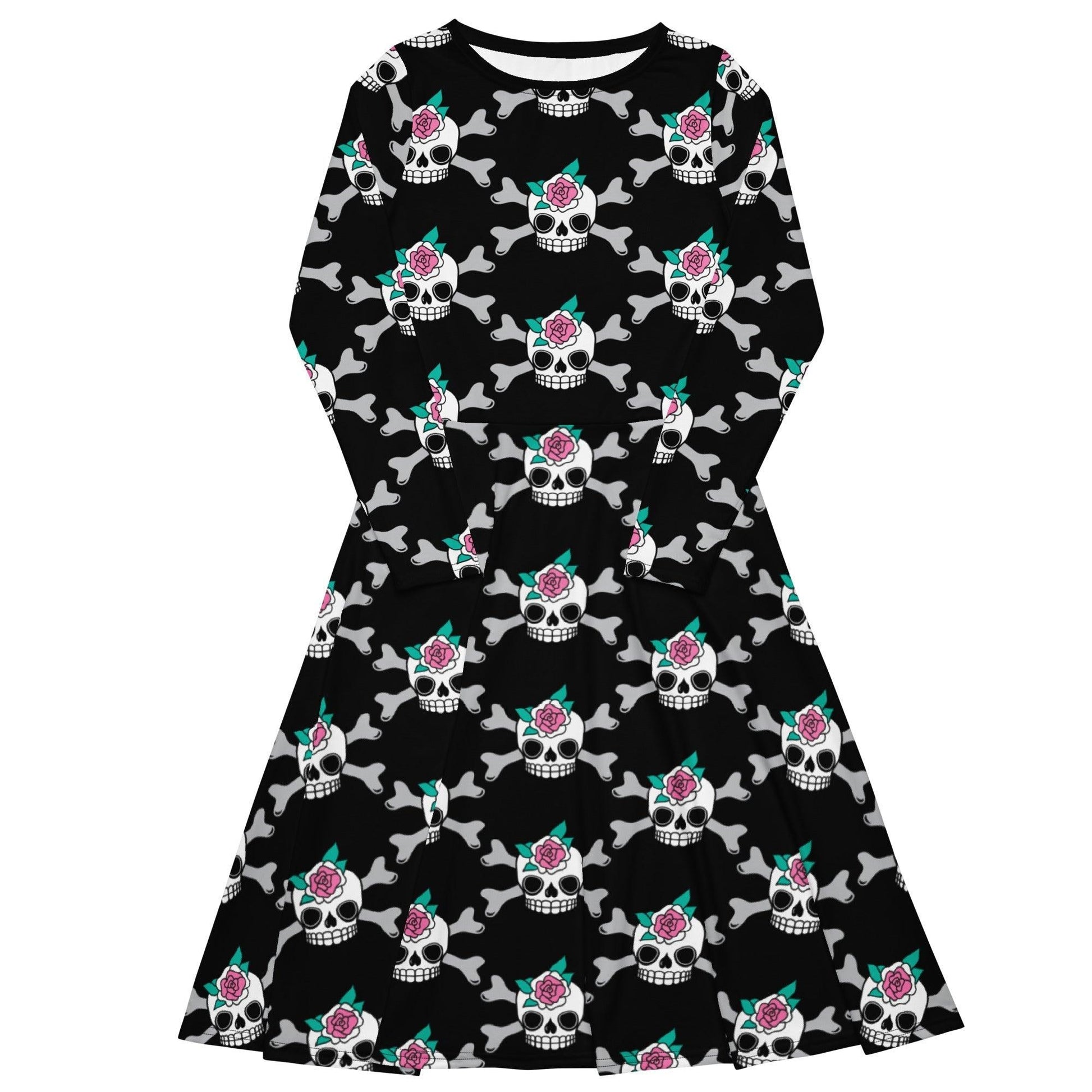 Midi dress - SKULLROSE black - Skulls and roses print 6XL