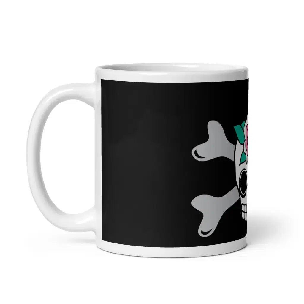 Mug - SKULLROSE black - Skulls and roses print 11oz