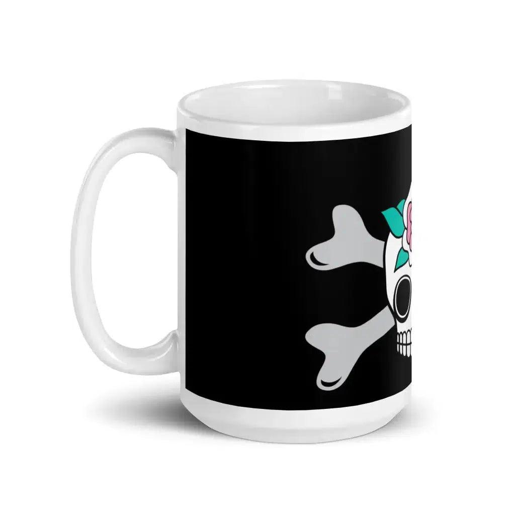 Mug - SKULLROSE black - Skulls and roses print