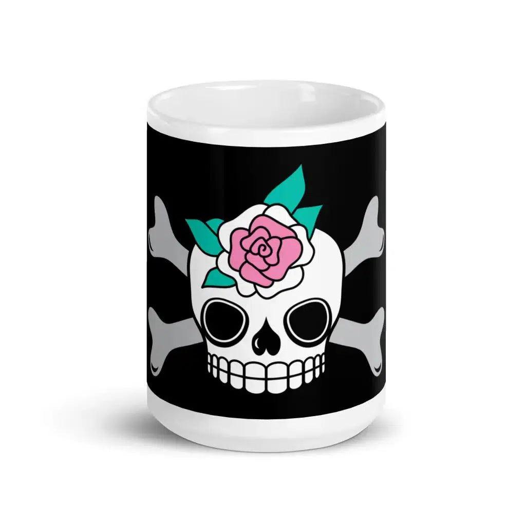 Mug - SKULLROSE black - Skulls and roses print