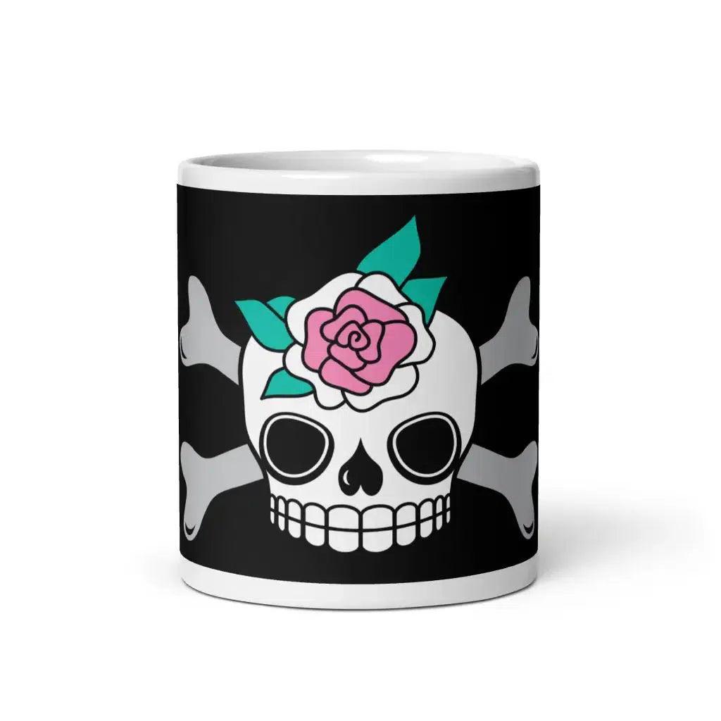 Mug - SKULLROSE black - Skulls and roses print
