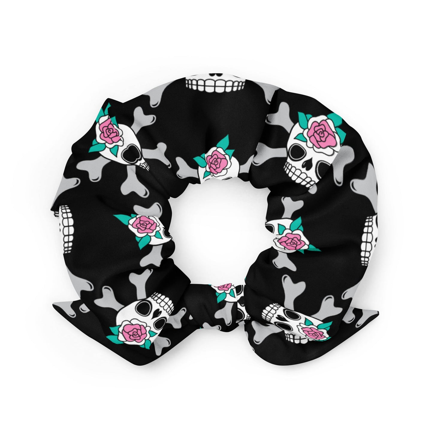 Scrunchie - SKULLROSE black - Skulls and roses print