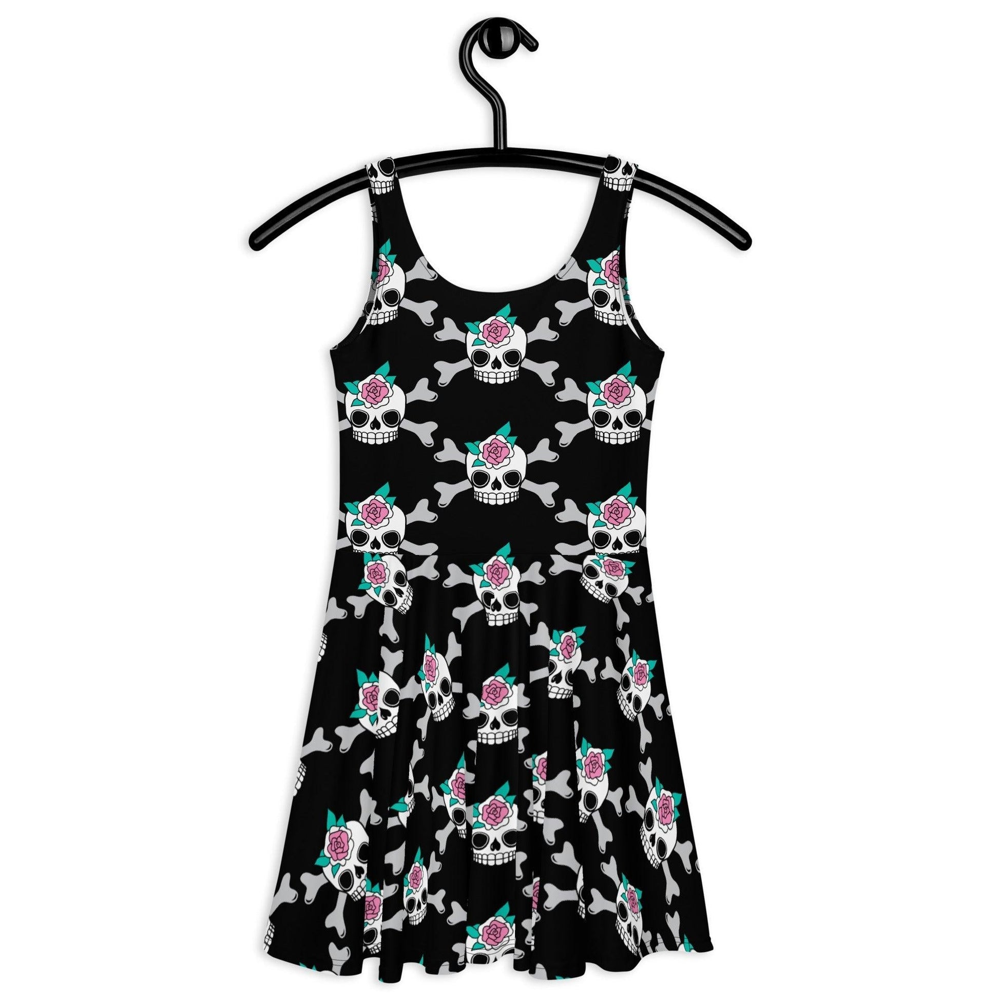 Skater dress - SKULLROSE black - Skulls and roses print