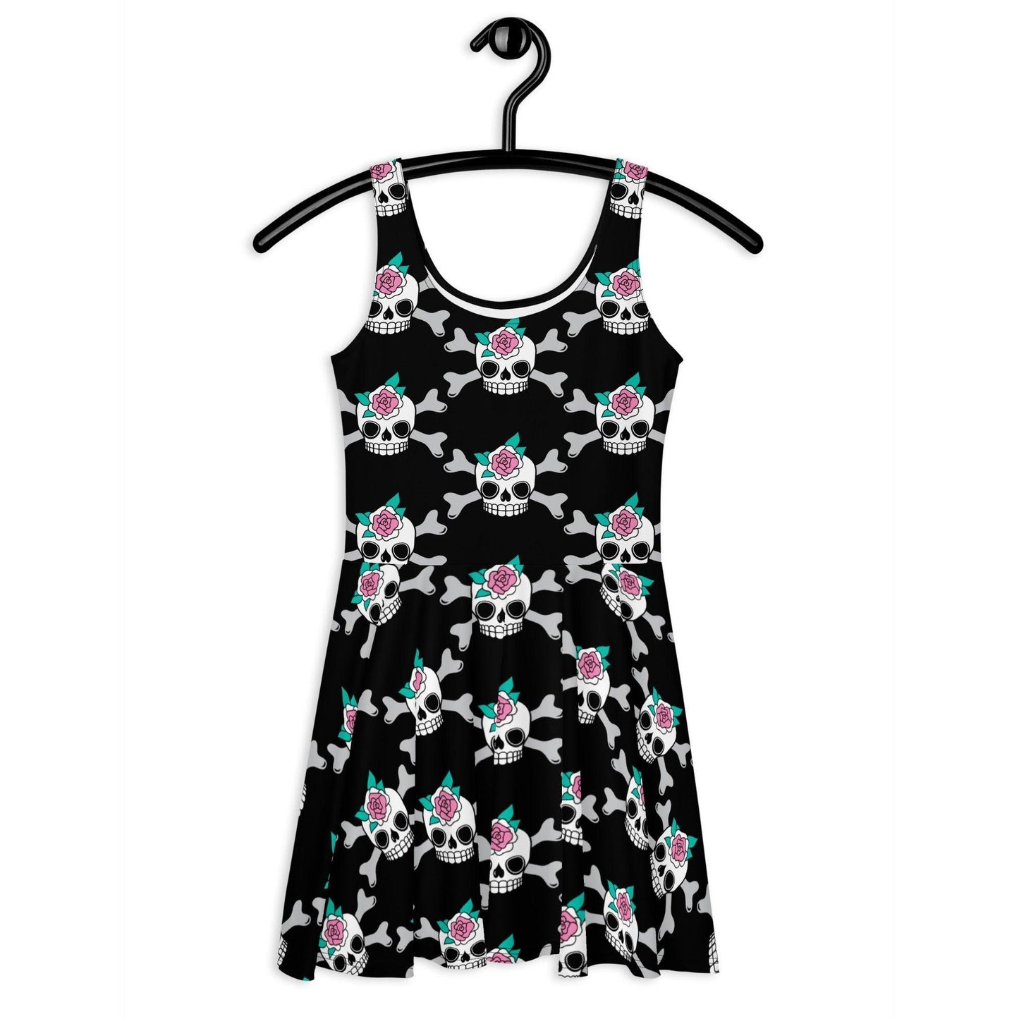 Skater dress - SKULLROSE black - Skulls and roses print 3XL