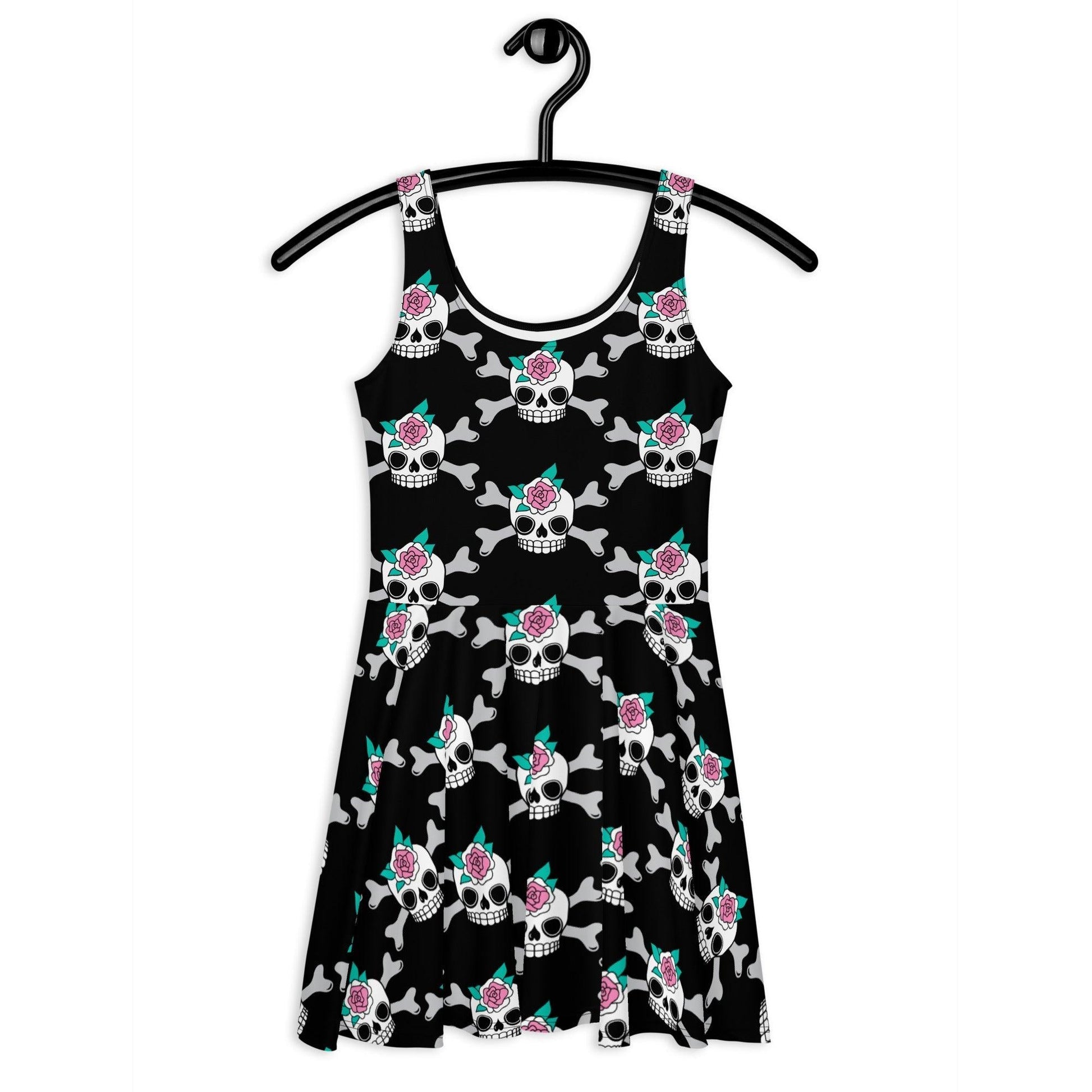 Skater dress - SKULLROSE black - Skulls and roses print 3XL