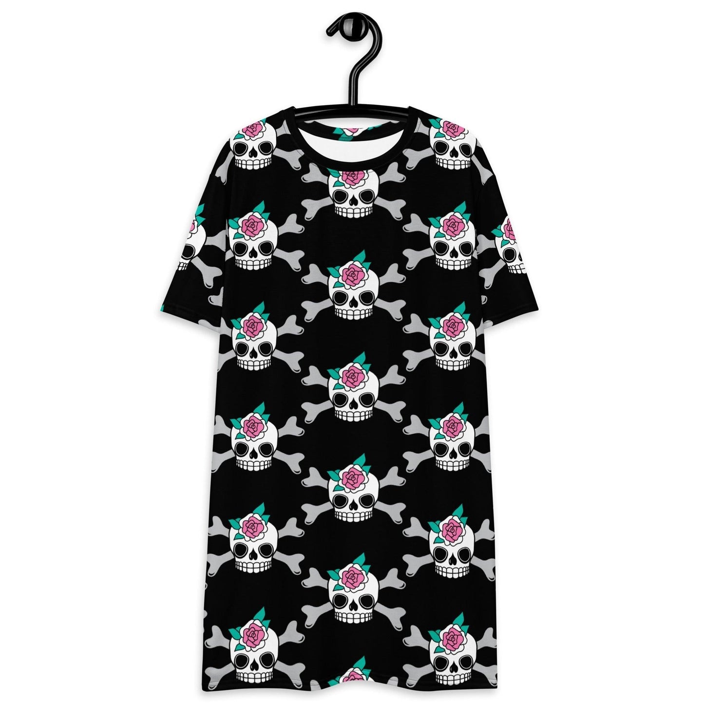 T-shirt dress - SKULLROSE black - Skulls and roses print 6XL