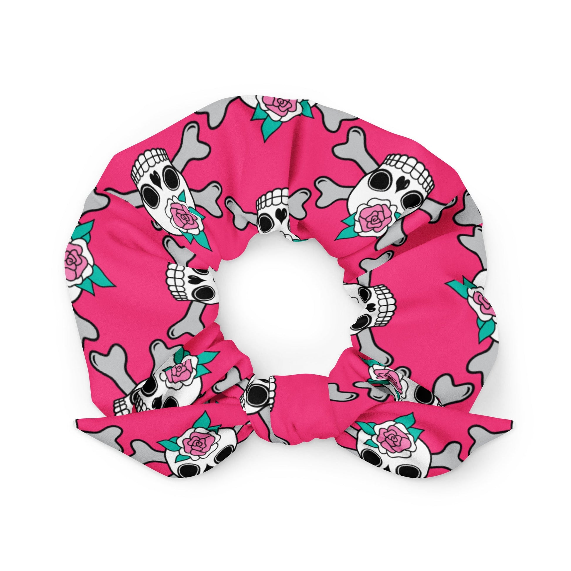 Scrunchie - SKULLROSE pink - Skulls and roses print Default Title