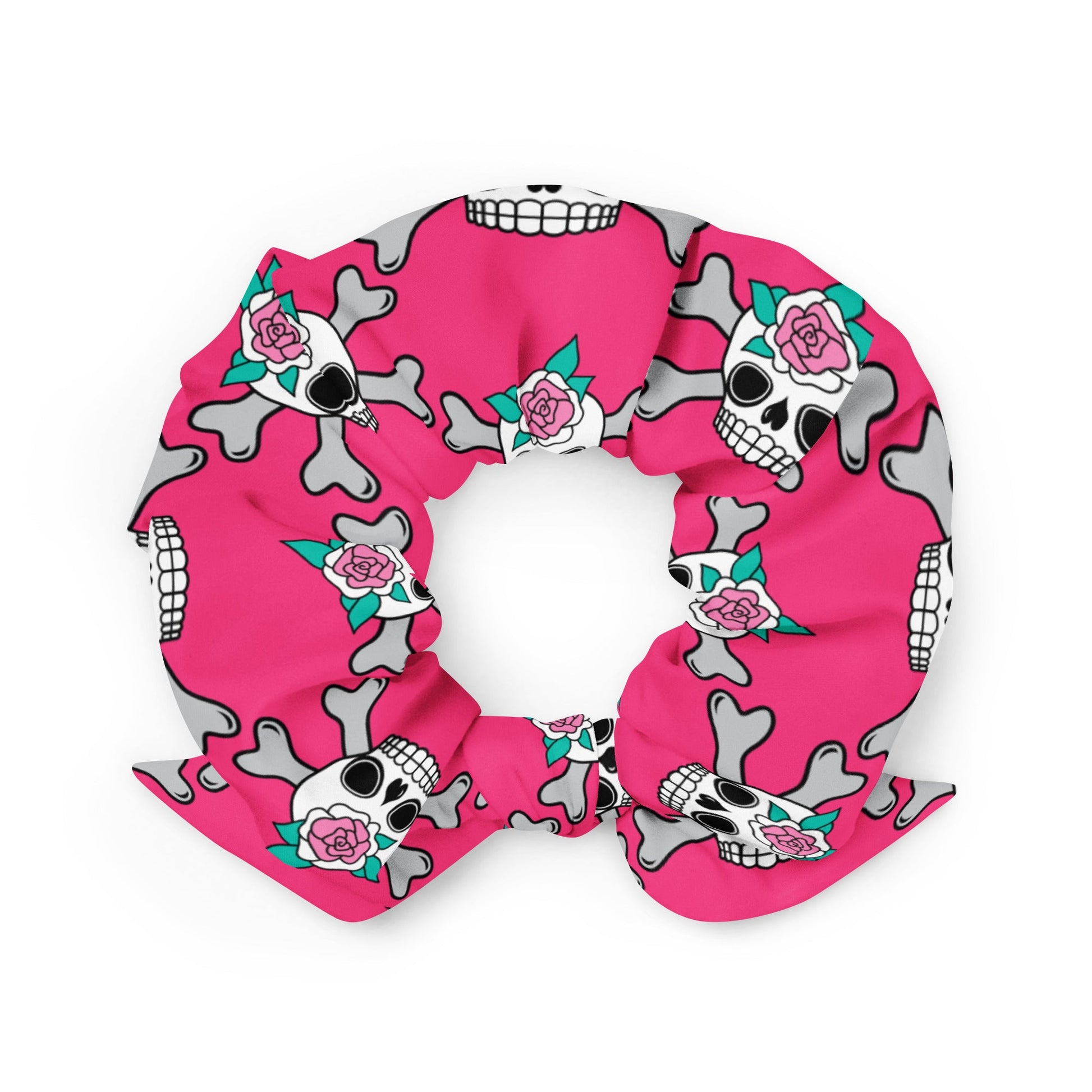 Scrunchie - SKULLROSE pink - Skulls and roses print