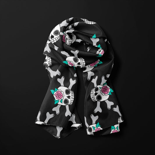 Scarf - SKULLROSE black - Skulls and roses print
