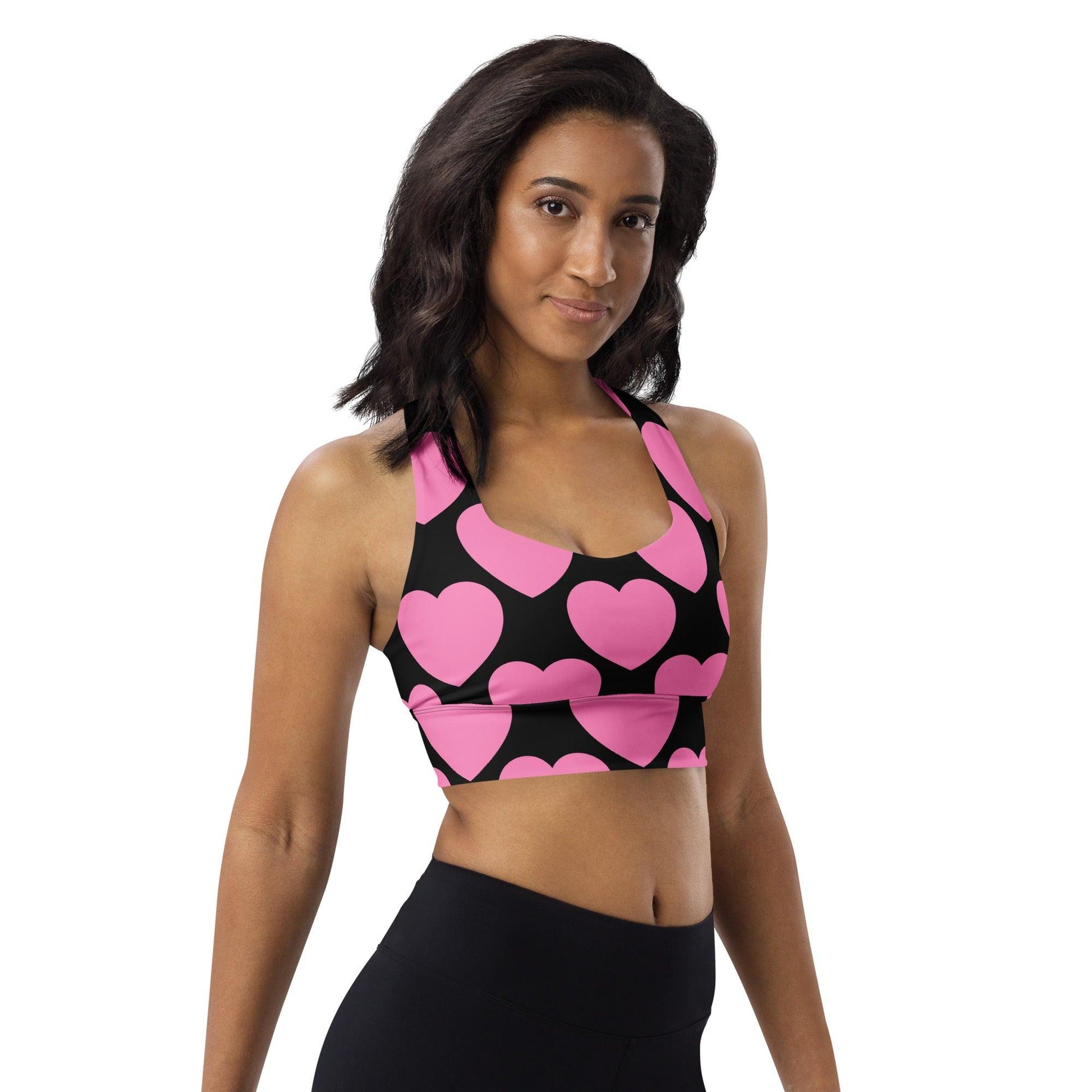Sports bra - ELLIE LOVE pink black - Bold heart print