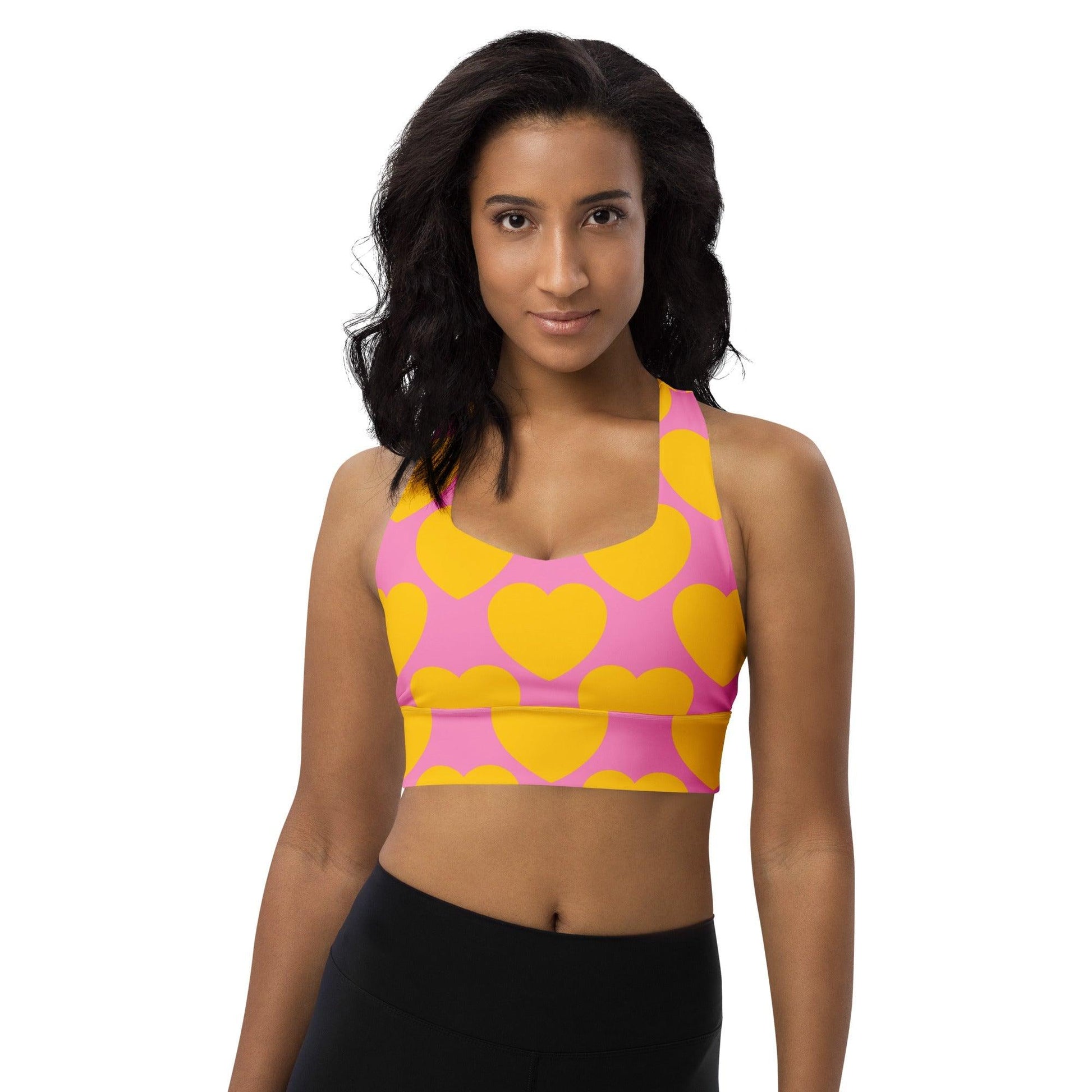 Sports bra - ELLIE LOVE yellow pink - Bold heart print 3XL