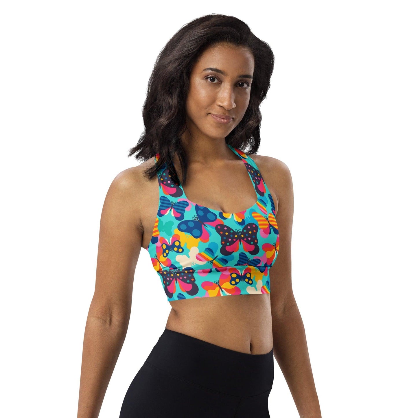 Sports bra - FLYRAVE turquoise - Colorful butterfly print