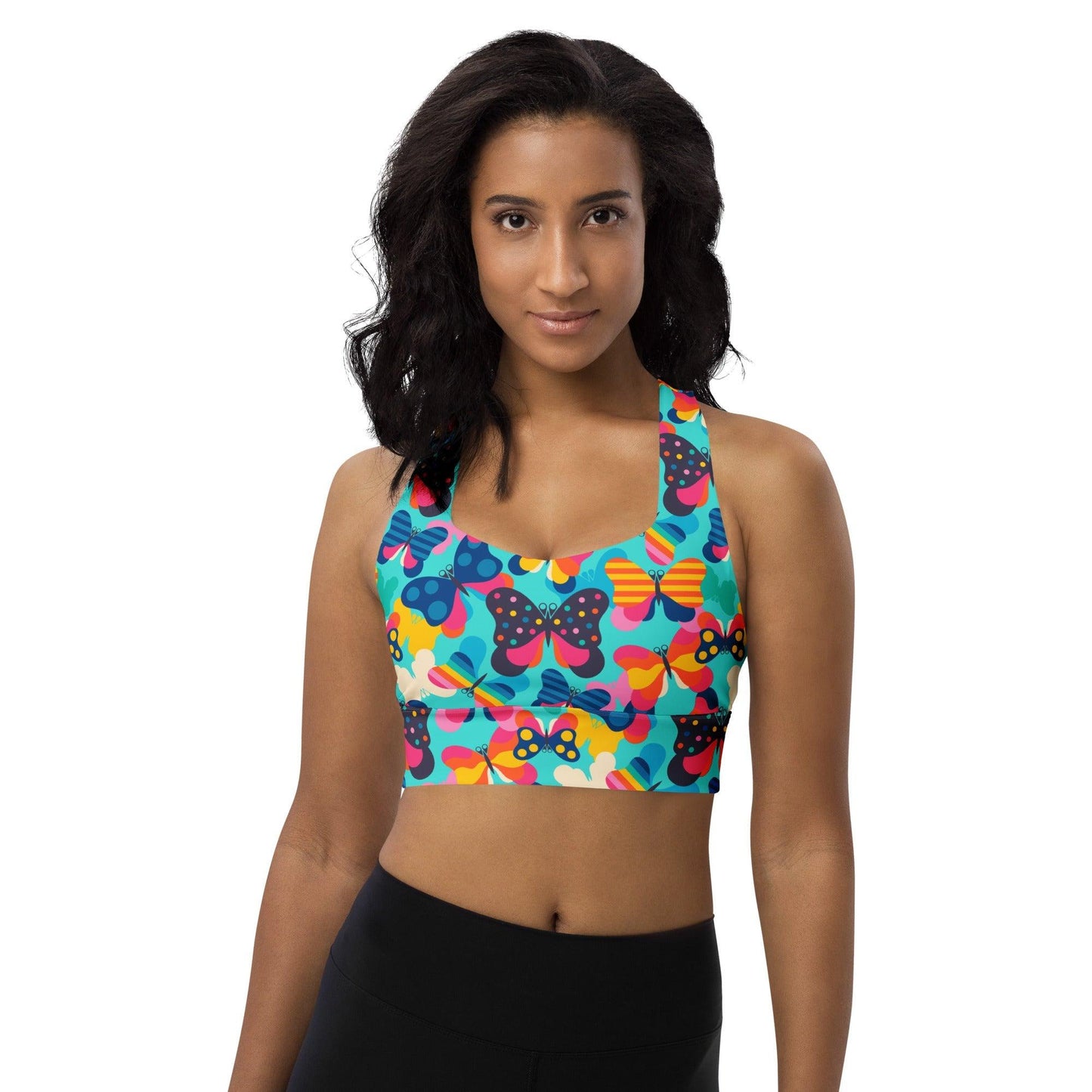 Sports bra - FLYRAVE turquoise - Colorful butterfly print 3XL