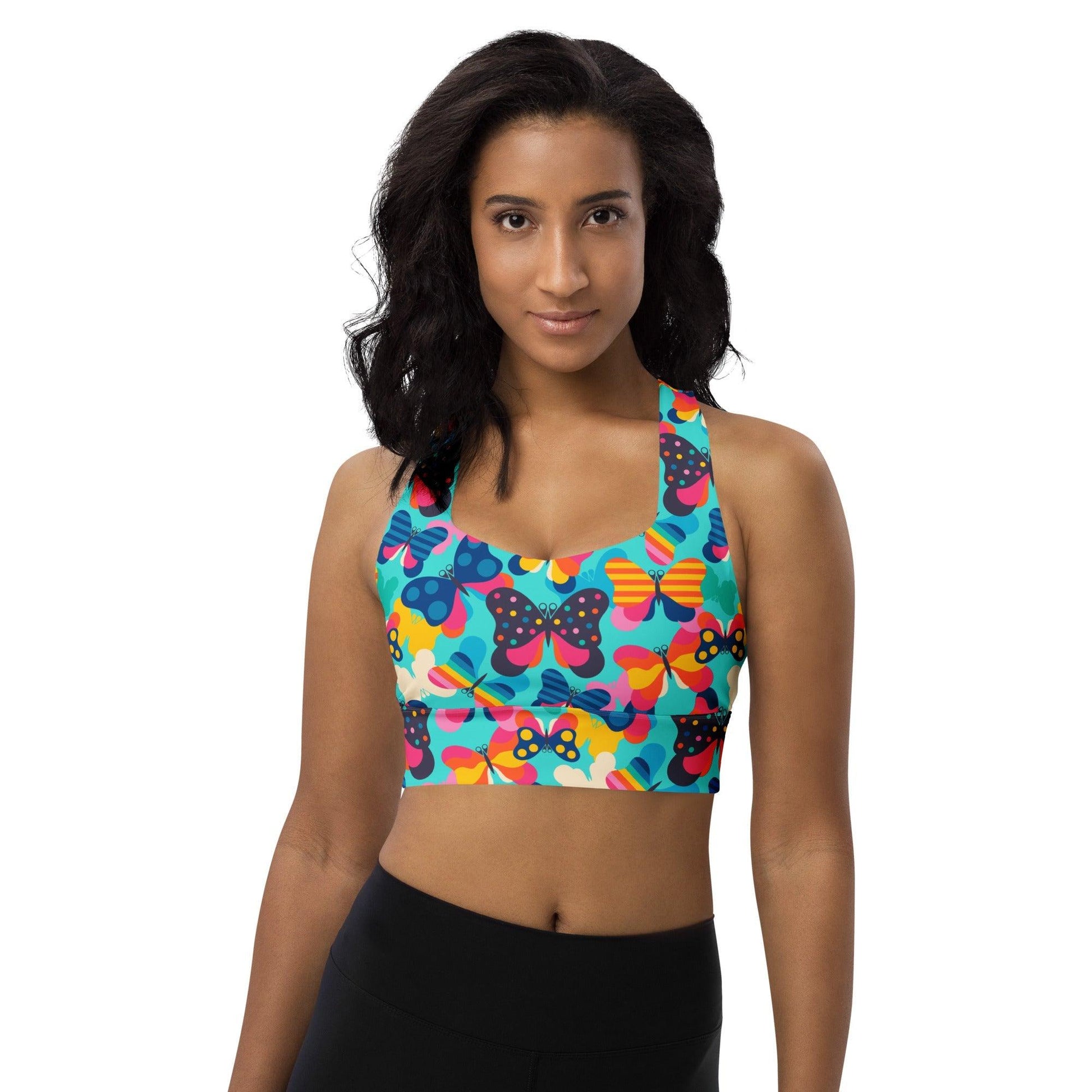 Sports bra - FLYRAVE turquoise - Colorful butterfly print 3XL
