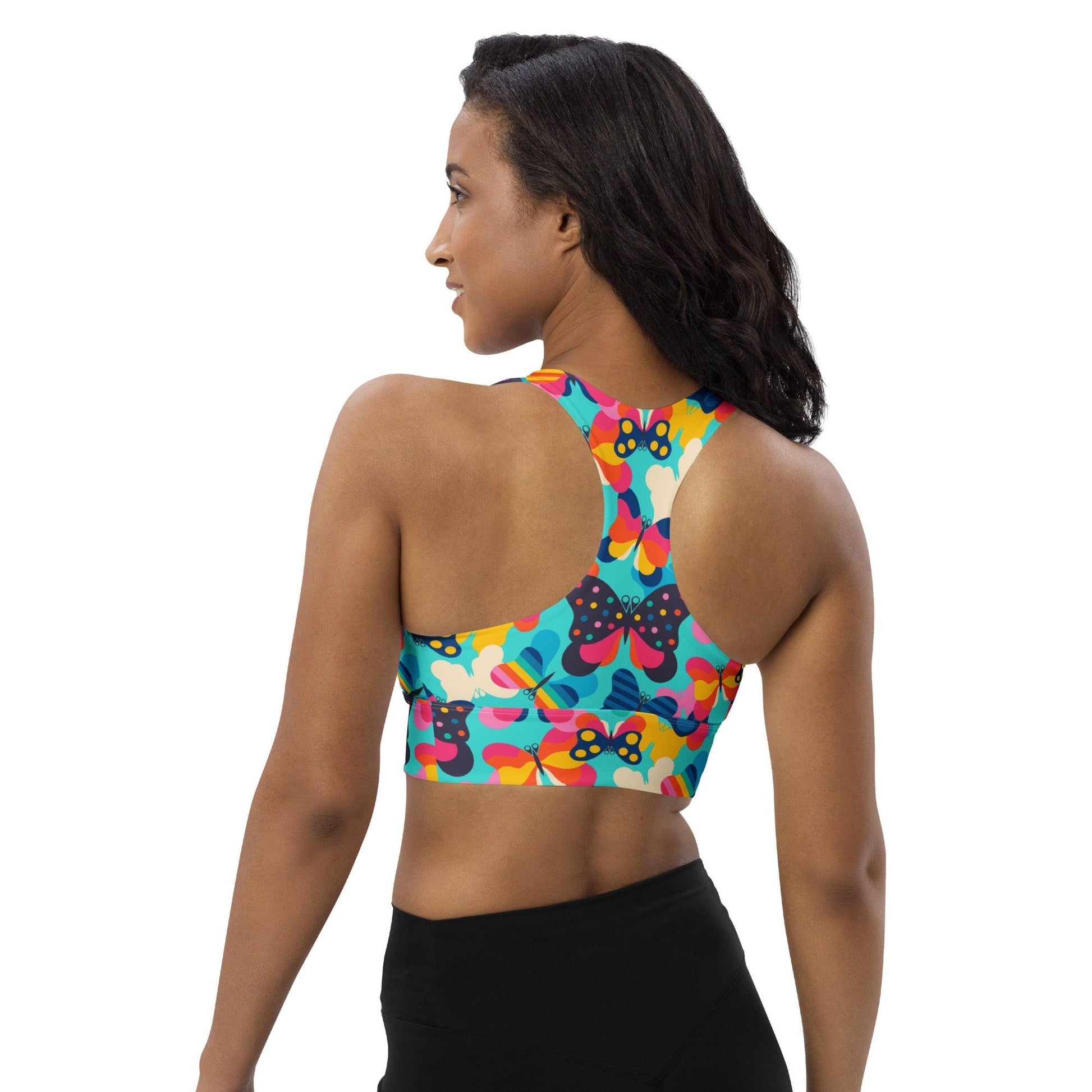 Sports bra - FLYRAVE turquoise - Colorful butterfly print