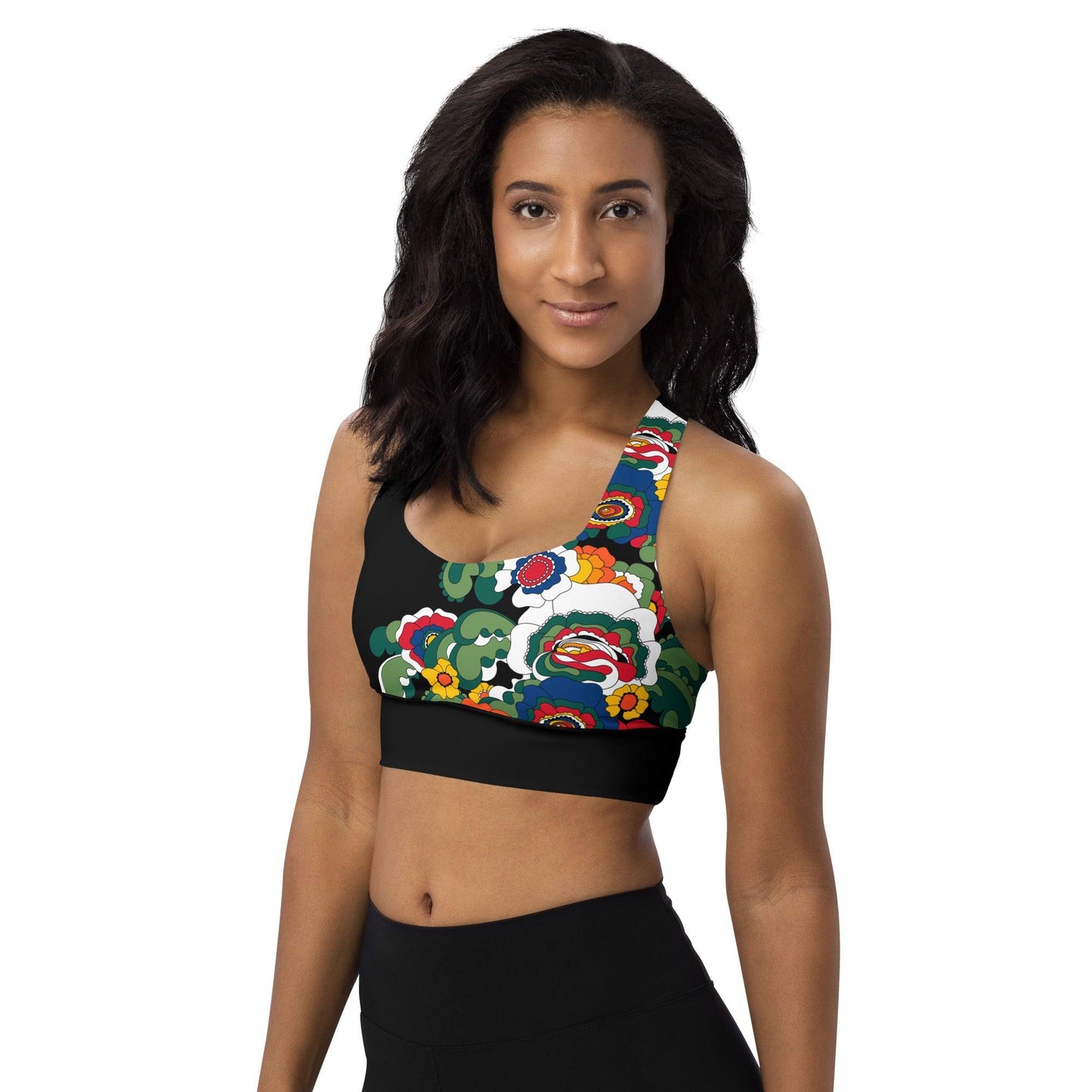 Sports bra - GROOVY KURBITS black - Folk floral print