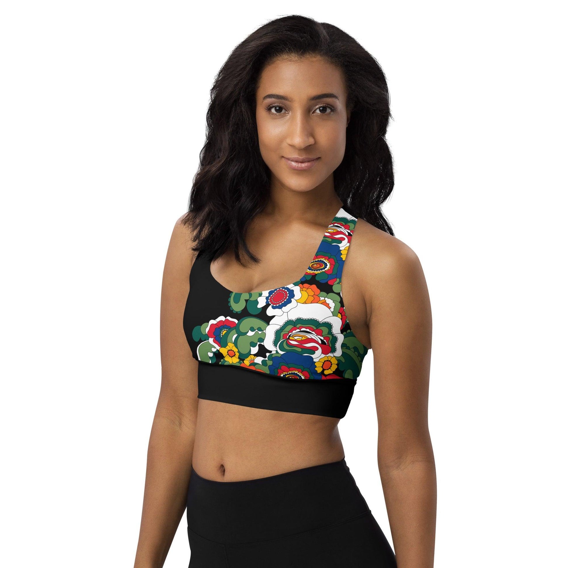 Sports bra - GROOVY KURBITS black - Folk floral print