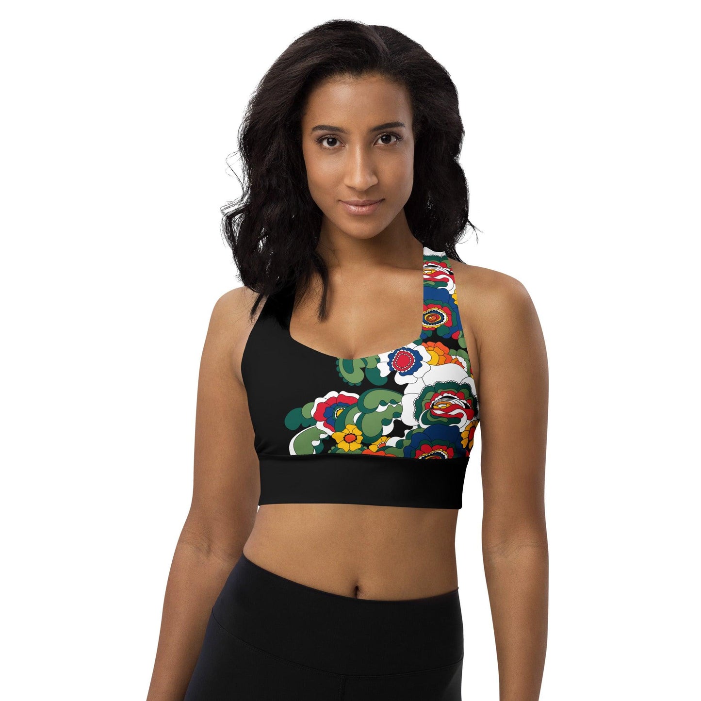 Sports bra - GROOVY KURBITS black - Folk floral print 3XL