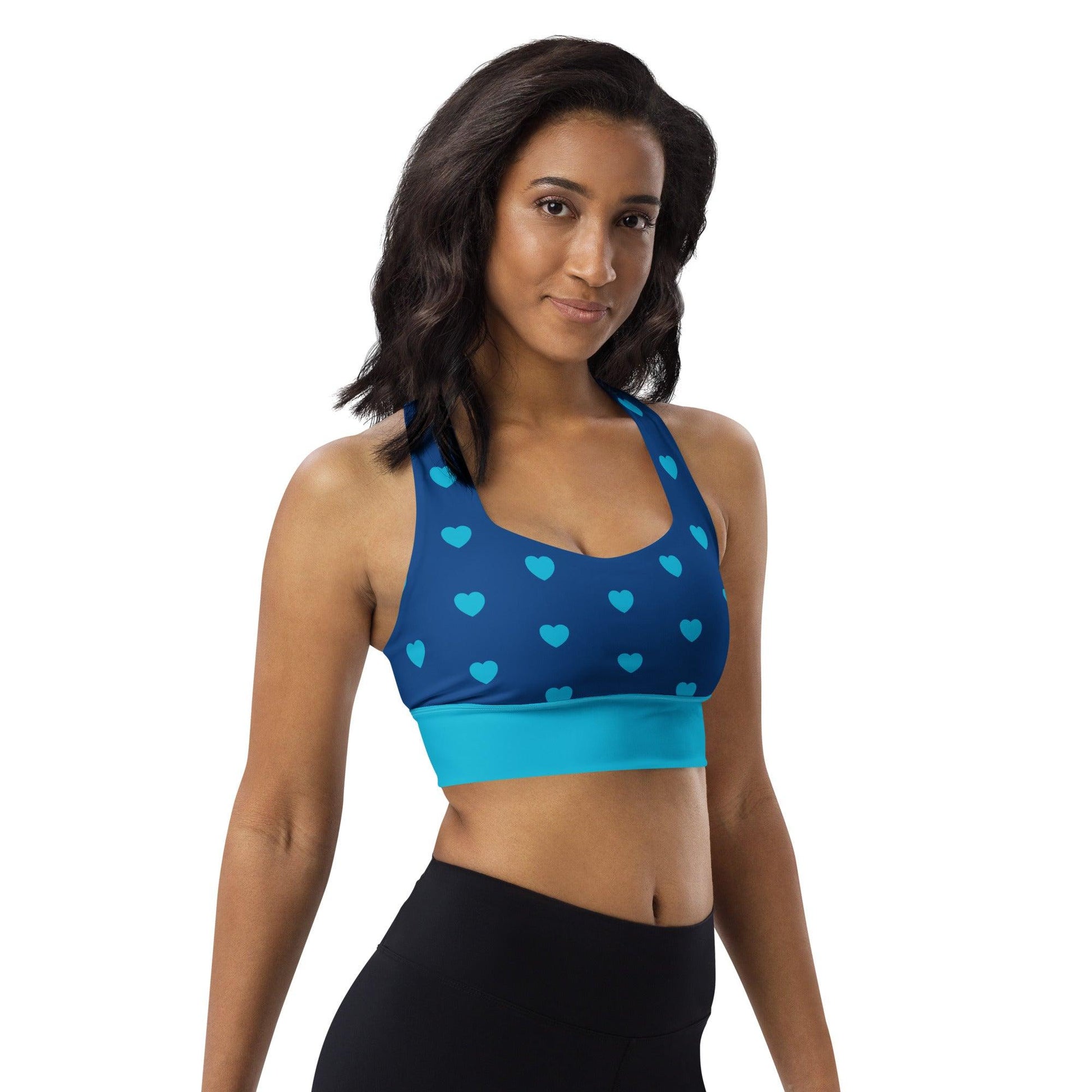 Sports bra - SMALL HEARTS blue - Small hearts print