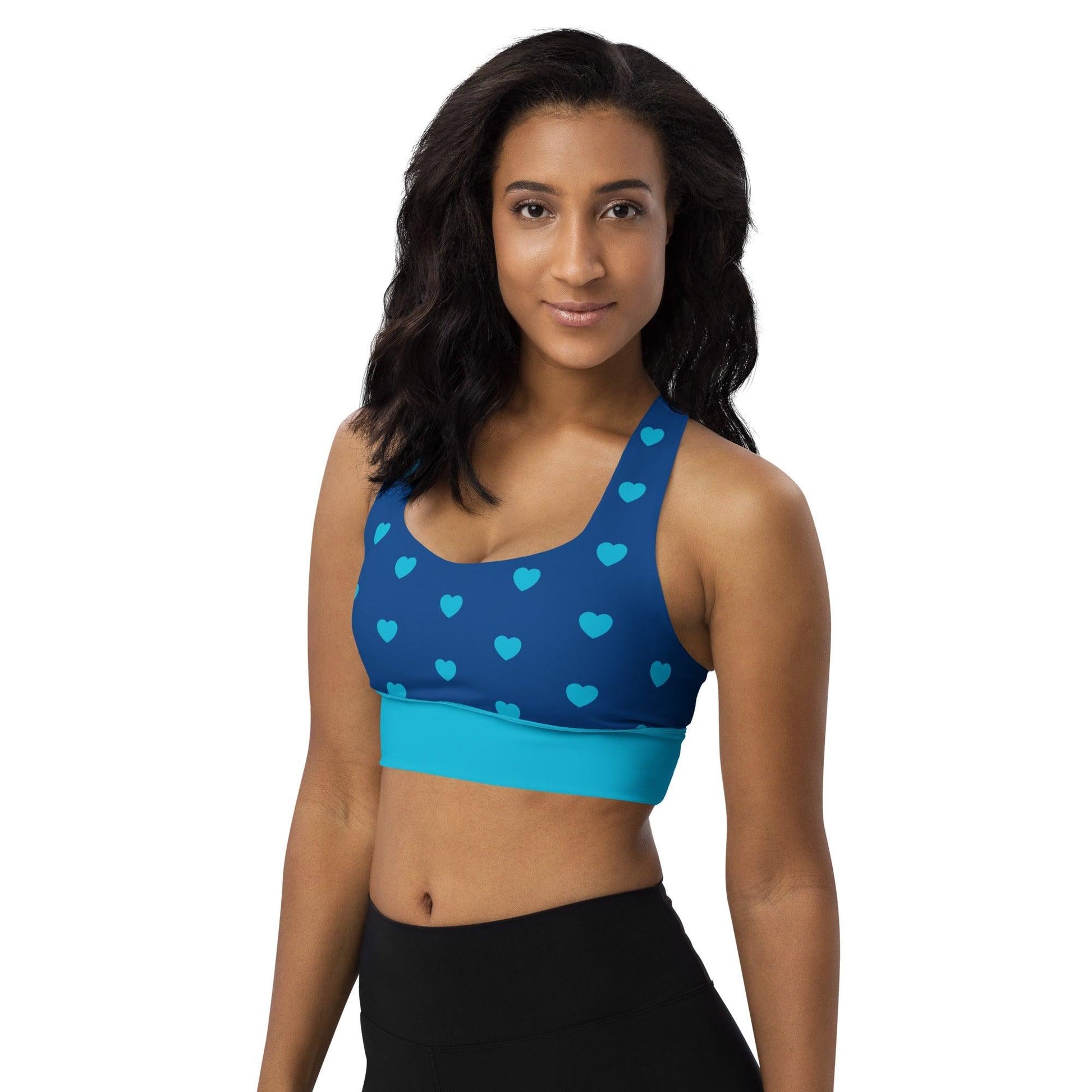 Sports bra - SMALL HEARTS blue - Small hearts print