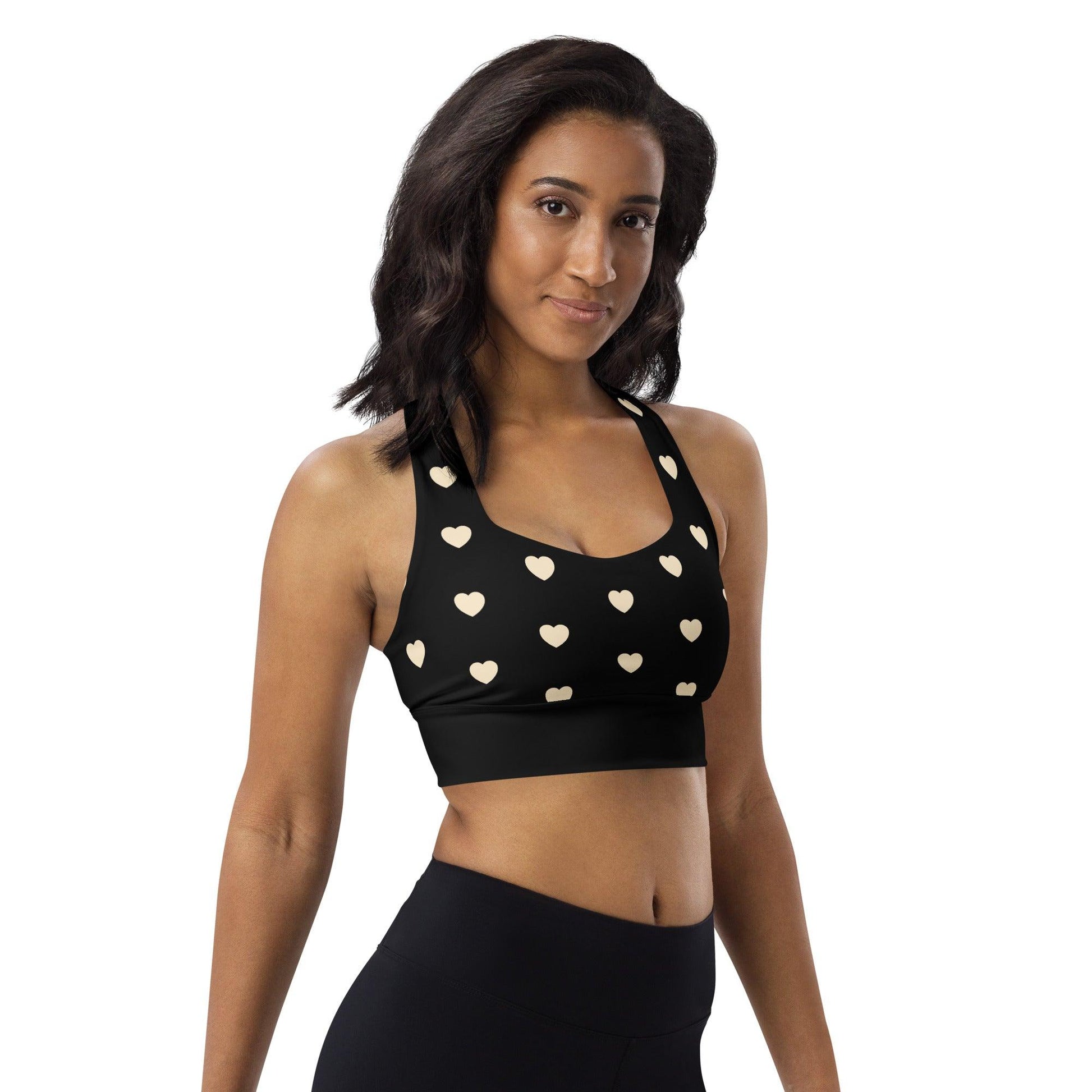 Sports bra - SMALL HEARTS natural black - Small hearts print