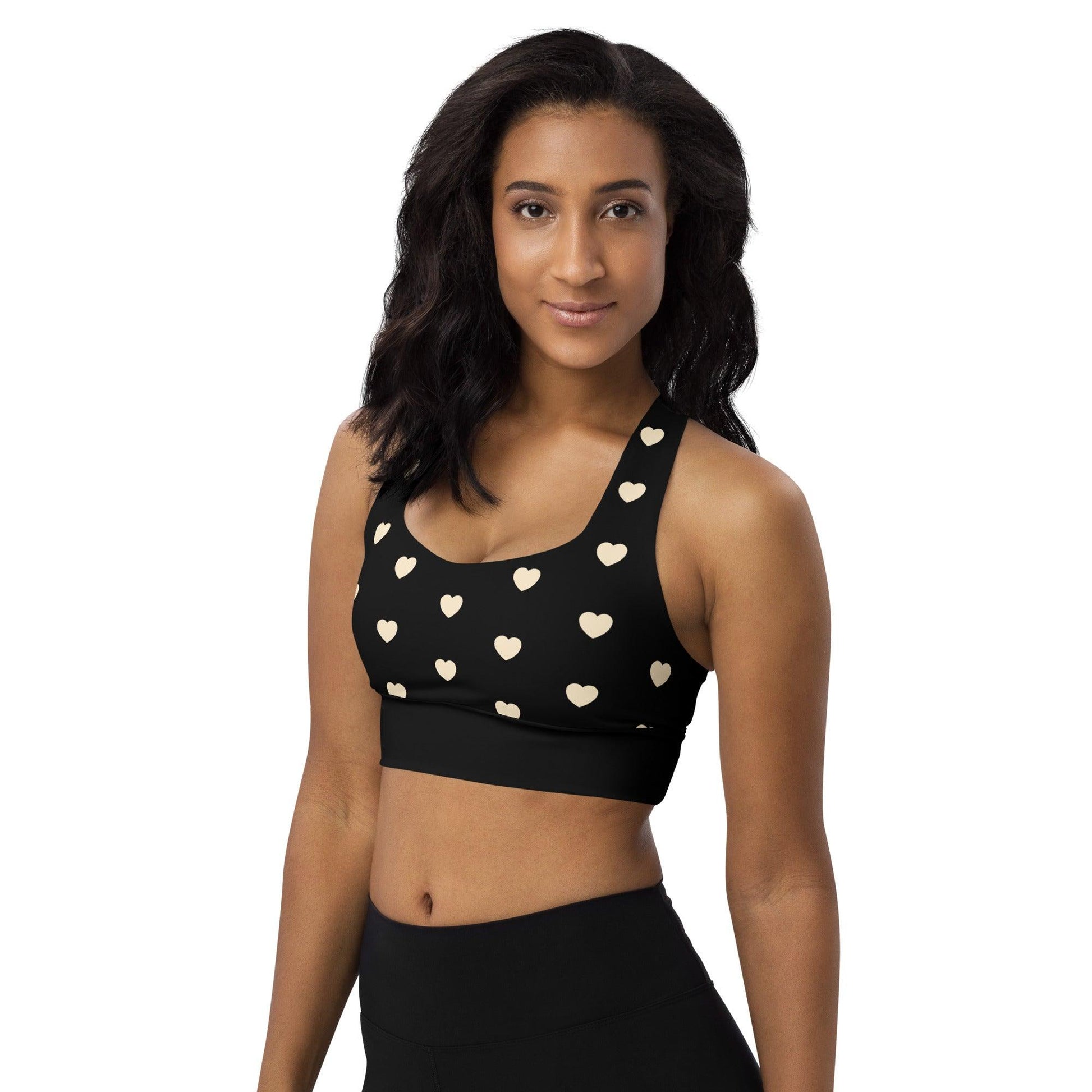 Sports bra - SMALL HEARTS natural black - Small hearts print