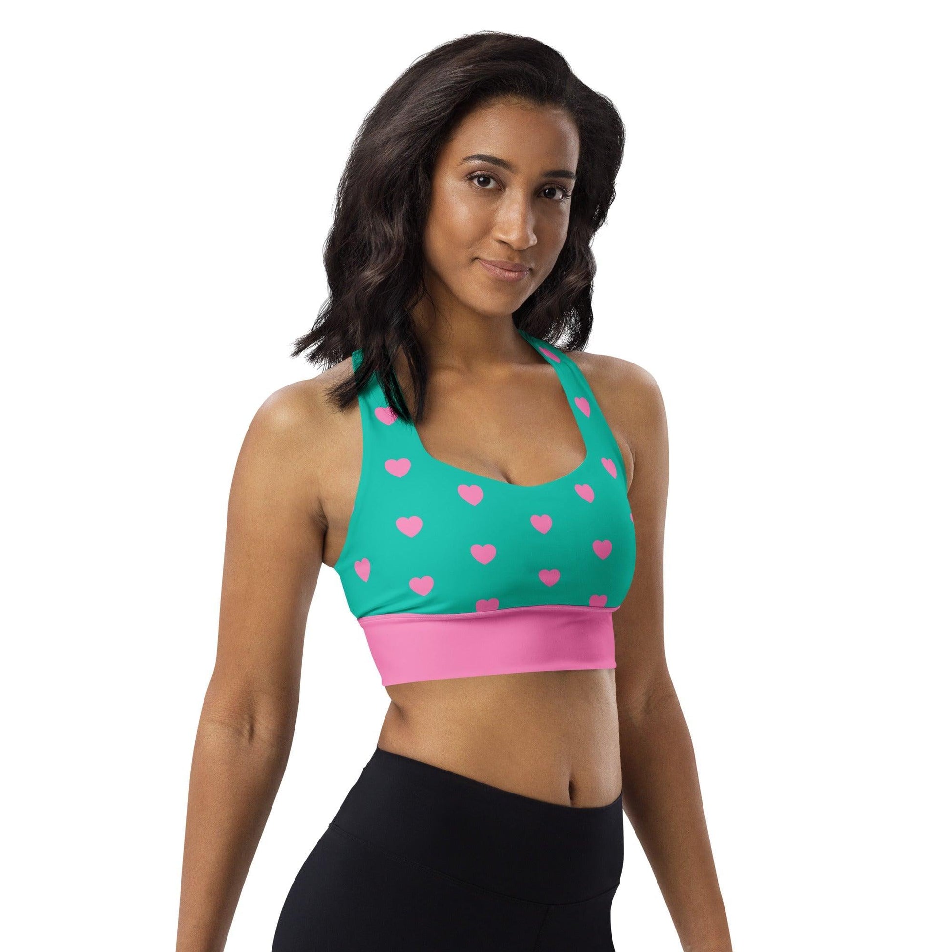 Sports bra - SMALL HEARTS pink mint - Small hearts print