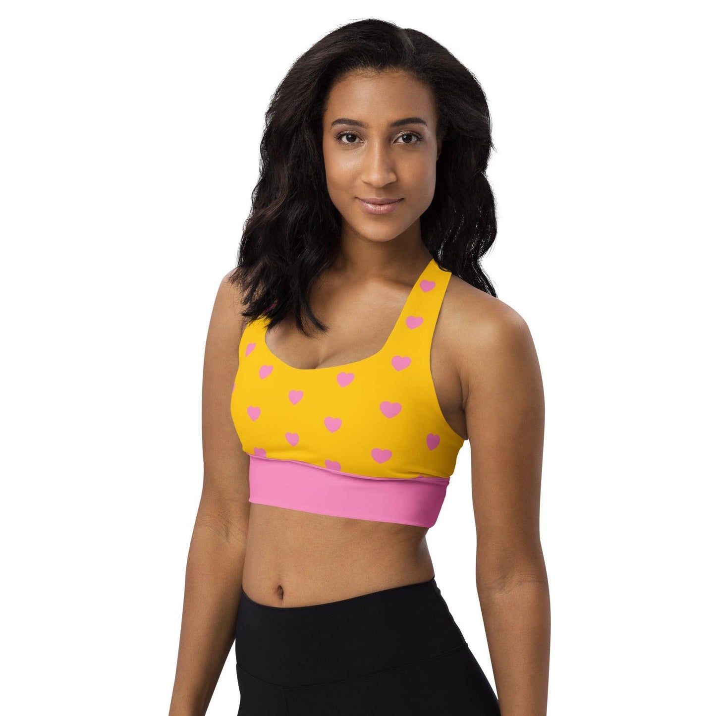 Sports bra - SMALL HEARTS pink yellow - Small hearts print