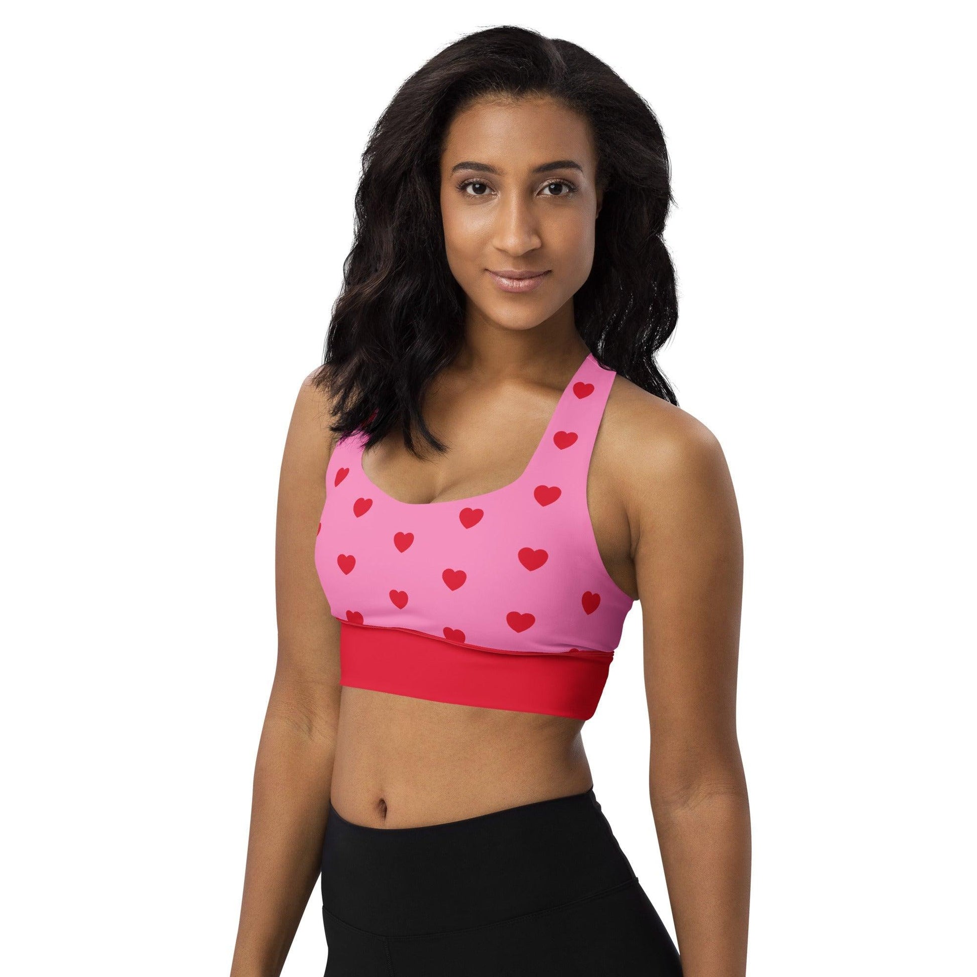 Sports bra - SMALL HEARTS red - Small hearts print