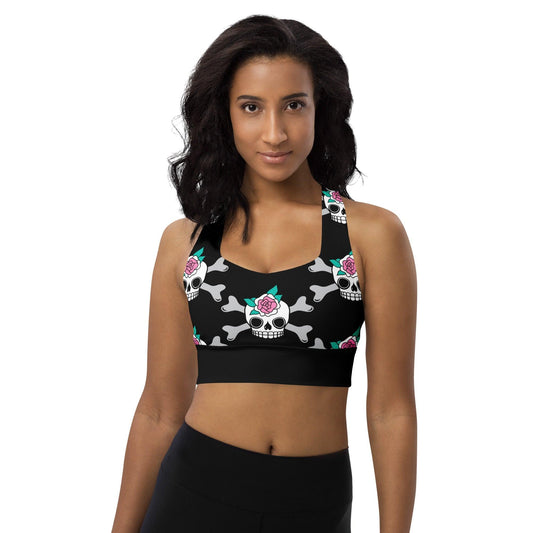 Sports bra - SKULLROSE black - Skulls and roses print 3XL