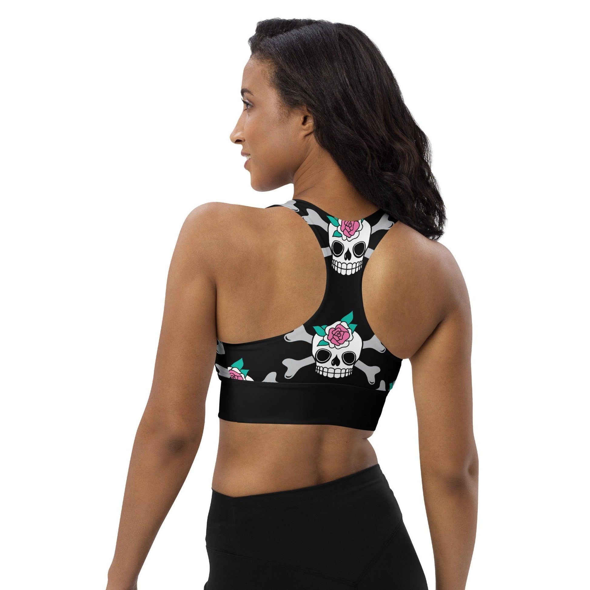 Sports bra - SKULLROSE black - Skulls and roses print