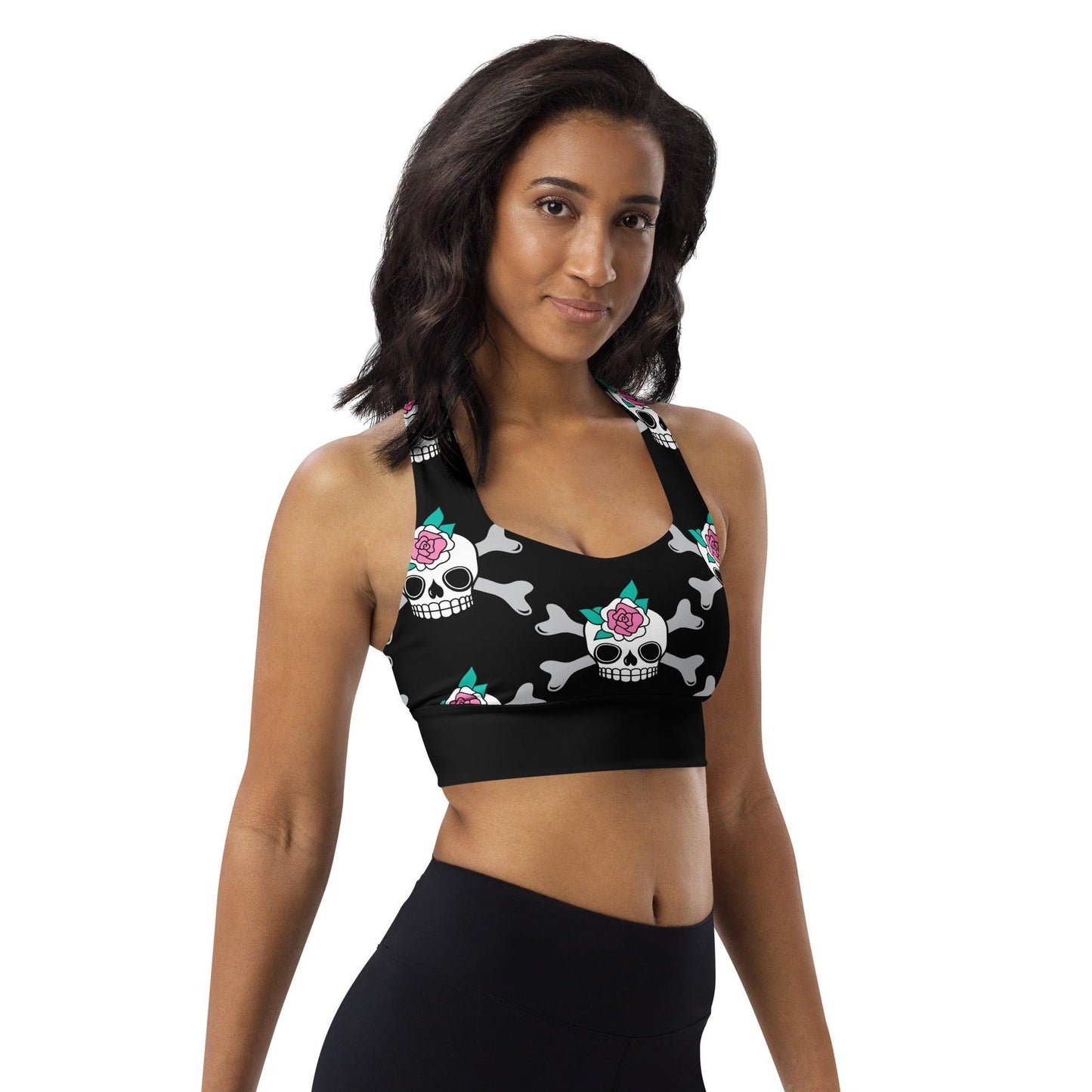 Sports bra - SKULLROSE black - Skulls and roses print