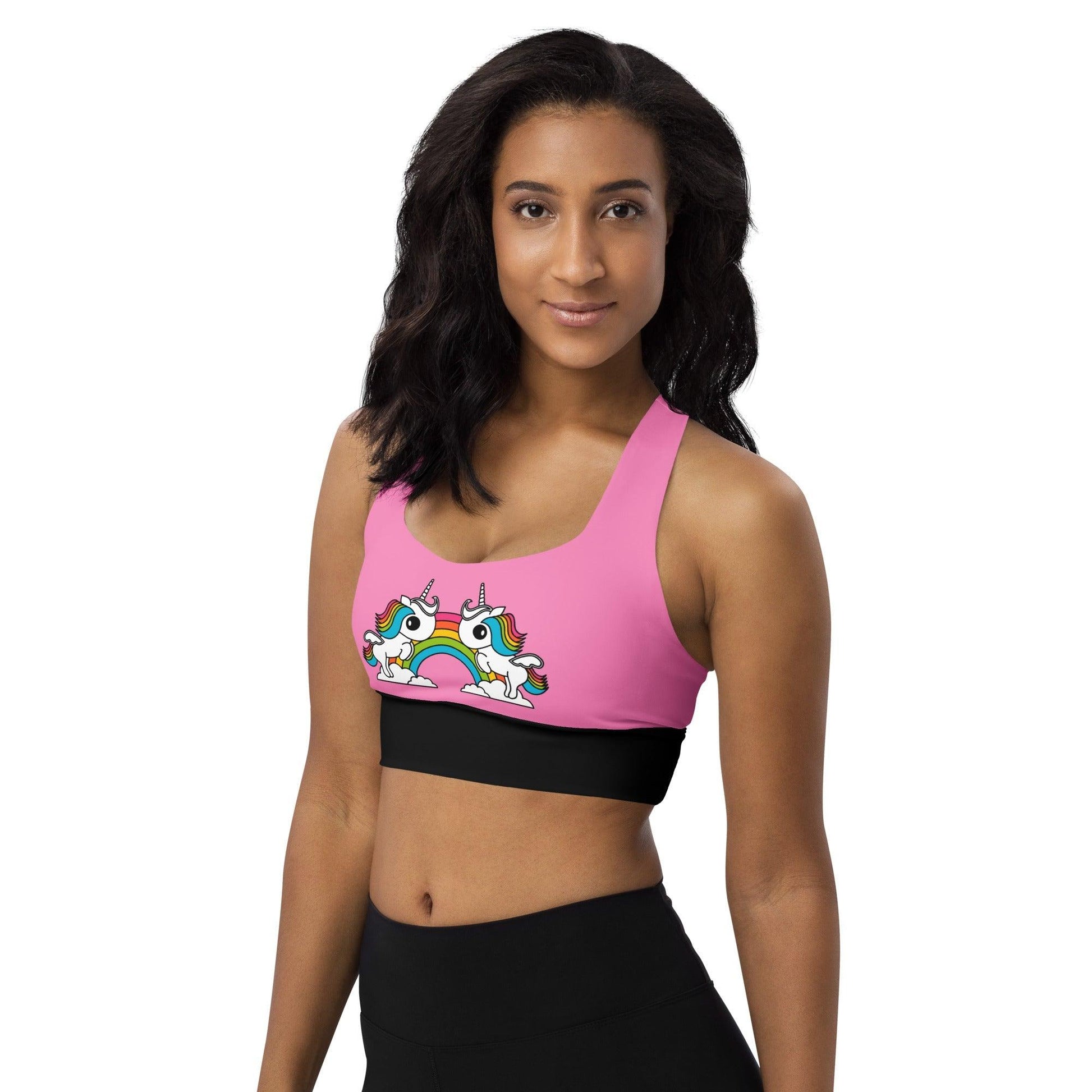 Sports bra - UNIQUE (just unicorns) pink - Unicorns and rainbows print