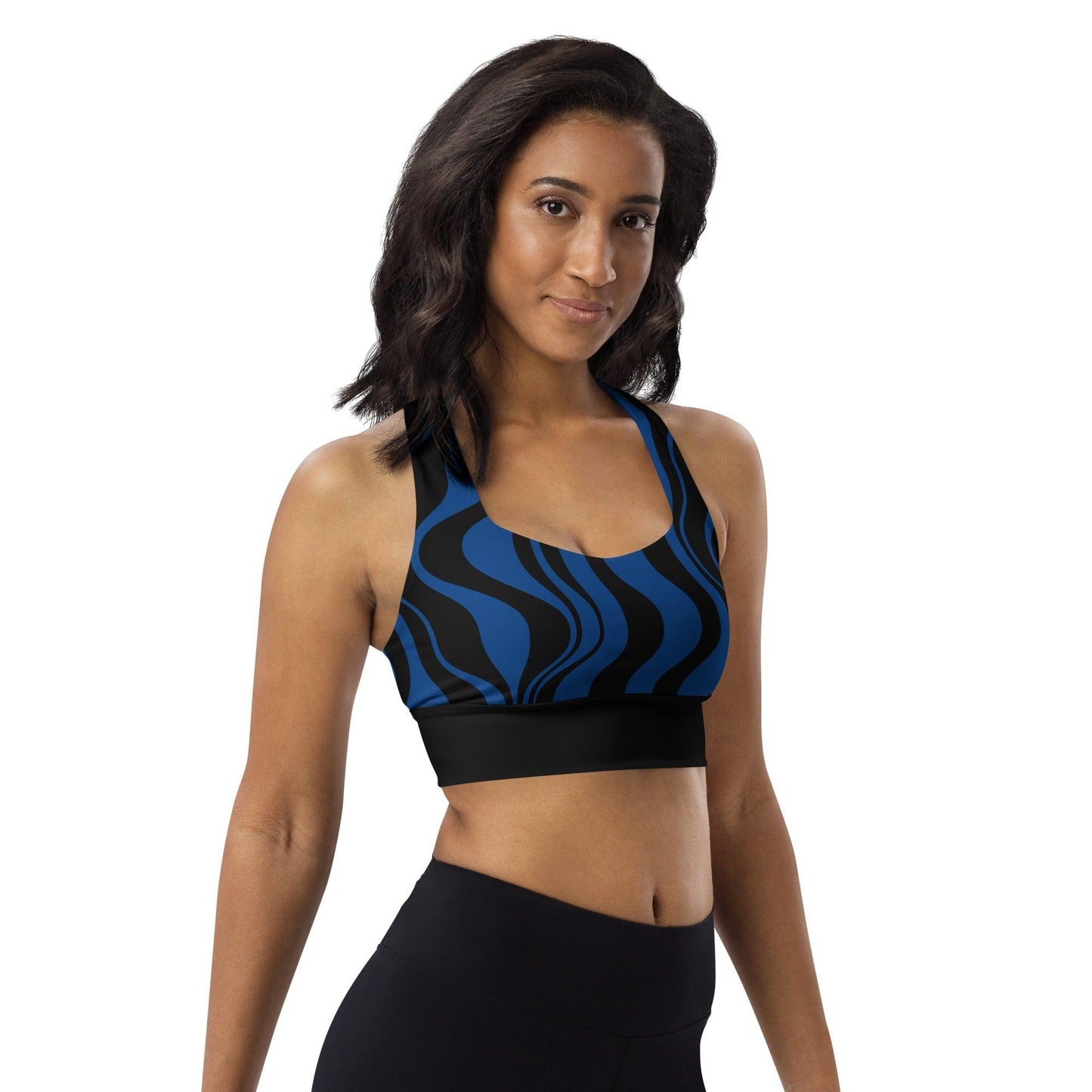 Sports bra - ENERGY WAVES blue black - Wavy stripe print