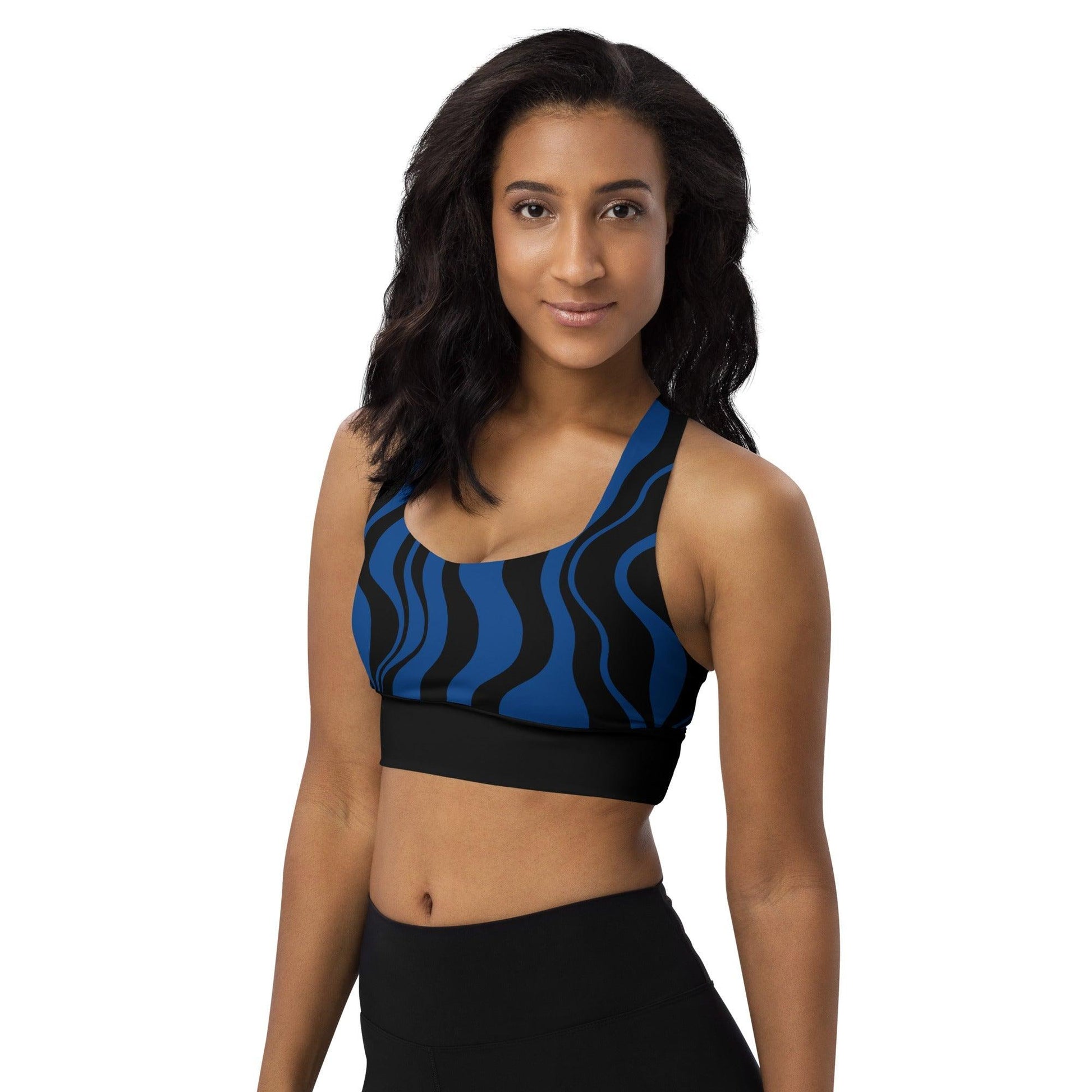 Sports bra - ENERGY WAVES blue black - Wavy stripe print