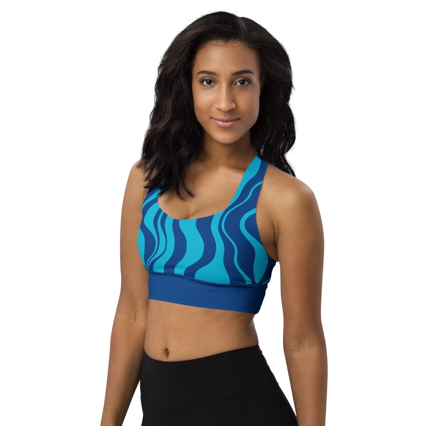 Sports bra - ENERGY WAVES blue - Wavy stripe print