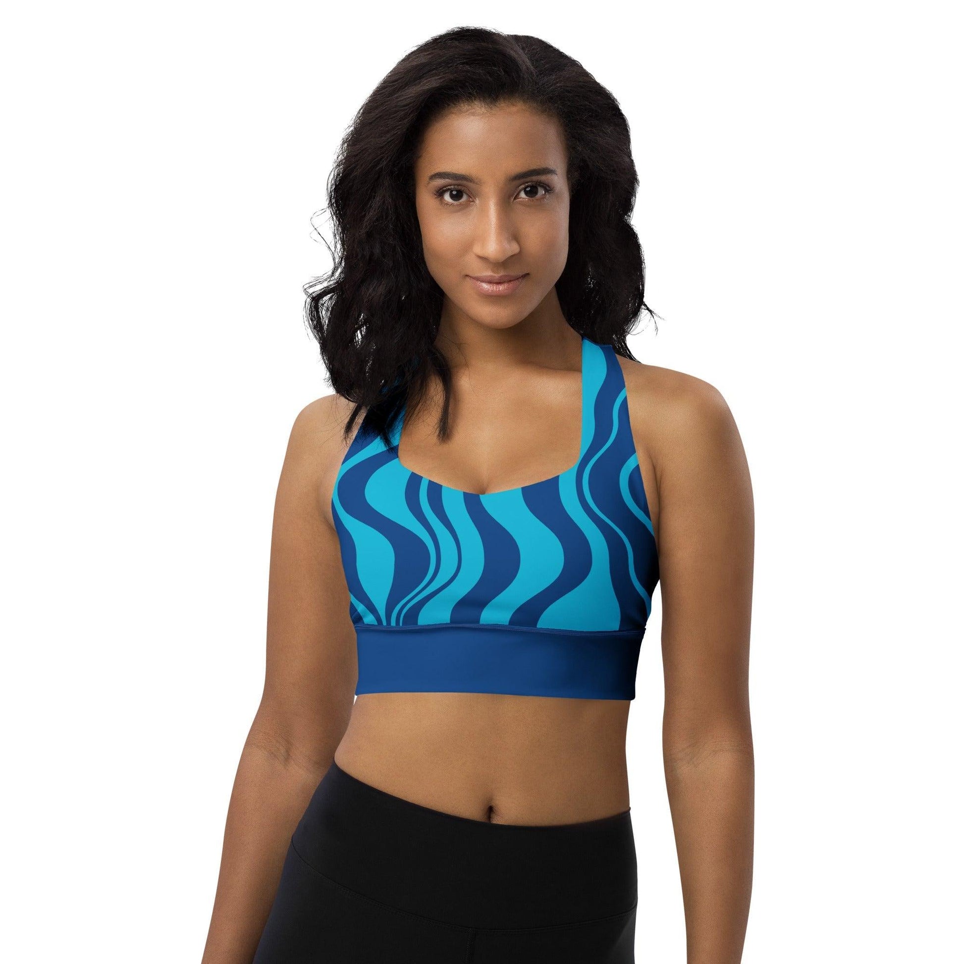 Sports bra - ENERGY WAVES blue - Wavy stripe print 3XL