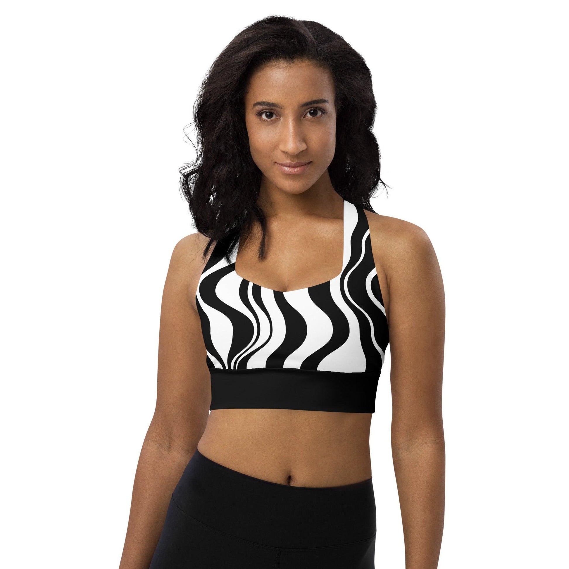 Sports bra - ENERGY WAVES bw - Wavy stripe print 3XL